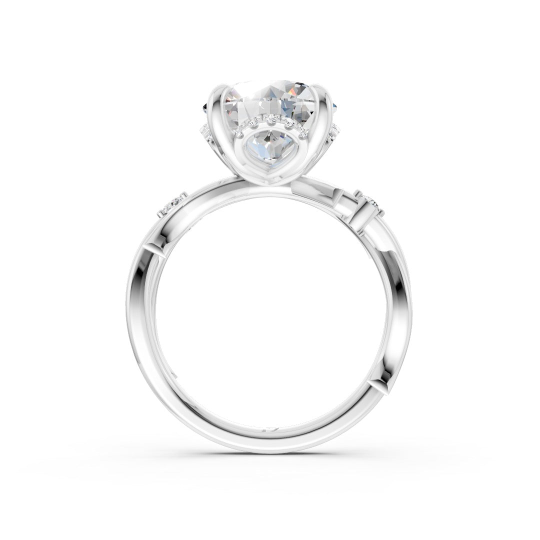 Round Diamond Lotus-Style Basket Set Ring