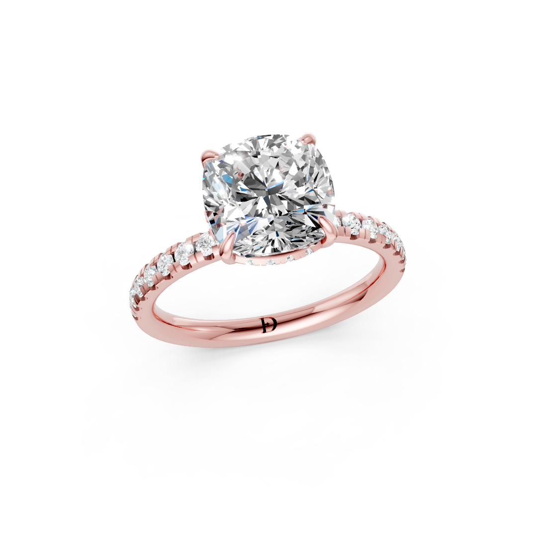 Cushion Cut Hidden Halo Pave Set Ring