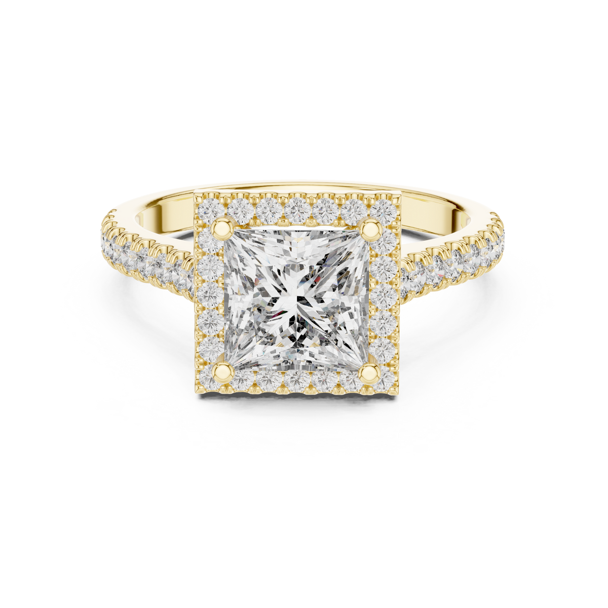 Princess Cut Halo Diamond Cathedral Shank Ring