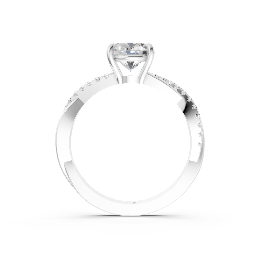 Oval Cut Diamond Twisted Infinity Ring With Half-Pavé Shank