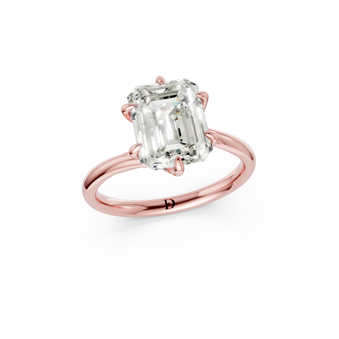 Emerald Diamond Bypass Shank Solitaire Ring