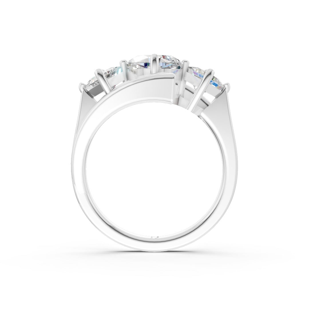 Cushion and Princess Cut Diamond Three-Stone Bypass Ring