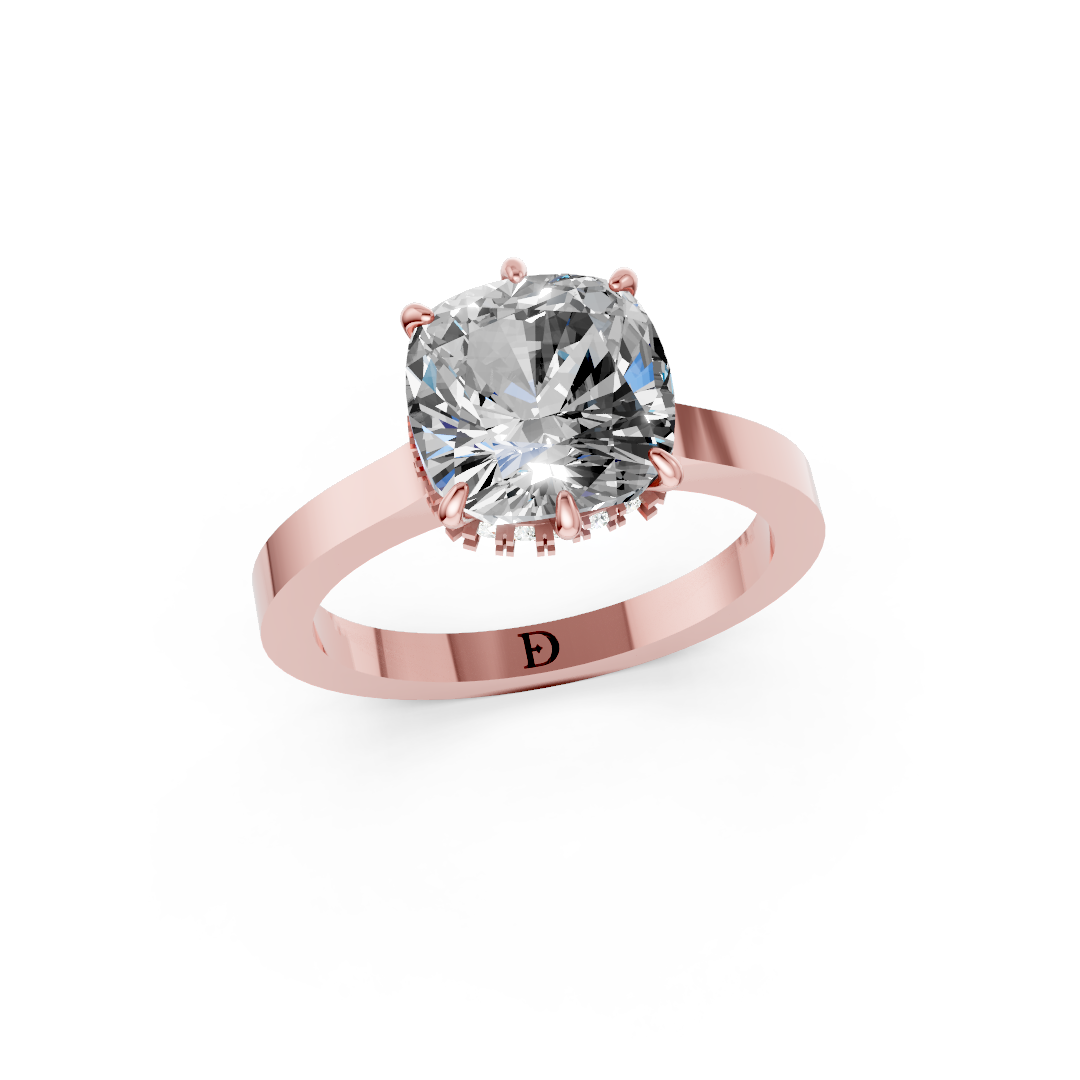 Cushion Solitaire Diamond Hidden Halo Ring