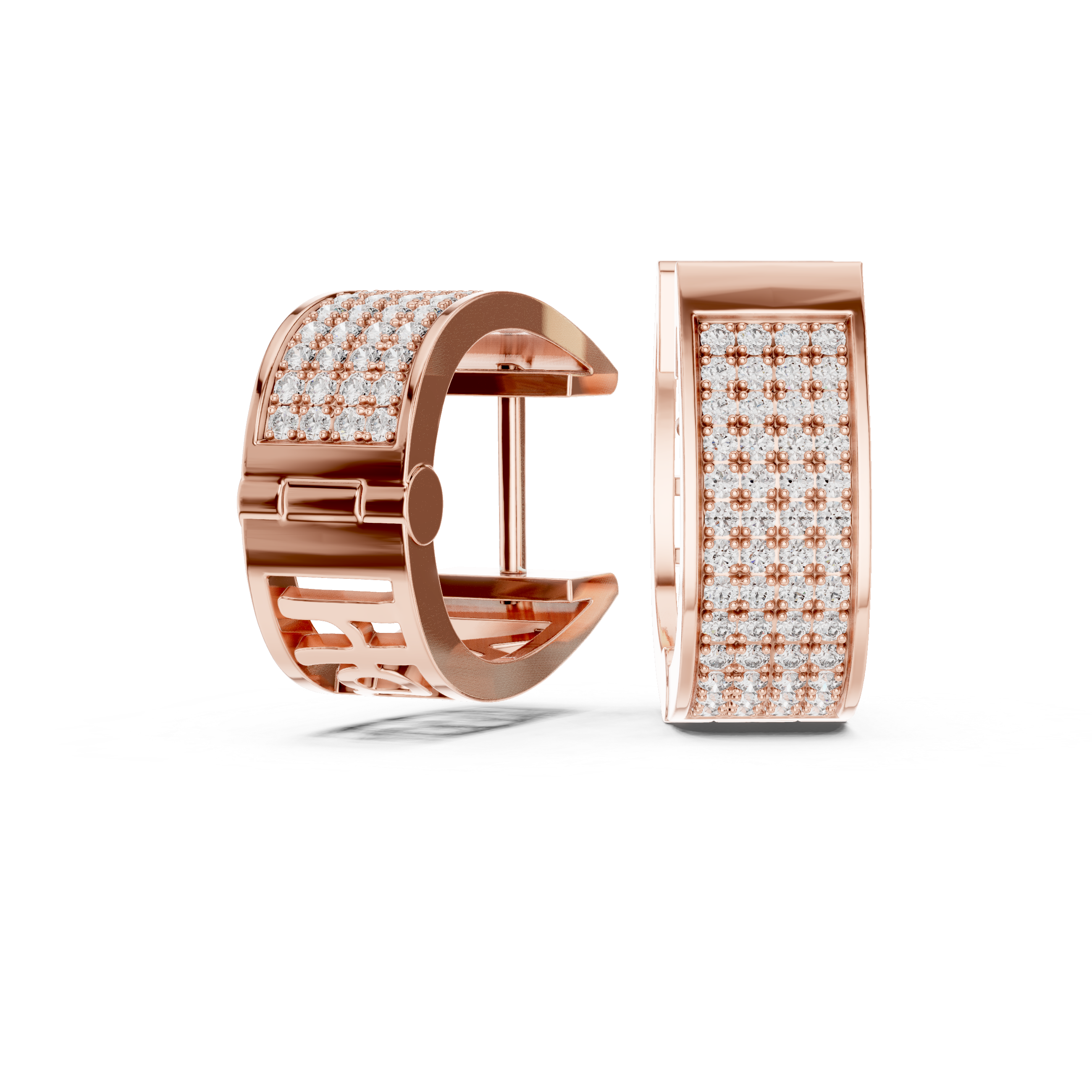 Wide Pave Diamond Huggie Hoop Earrings