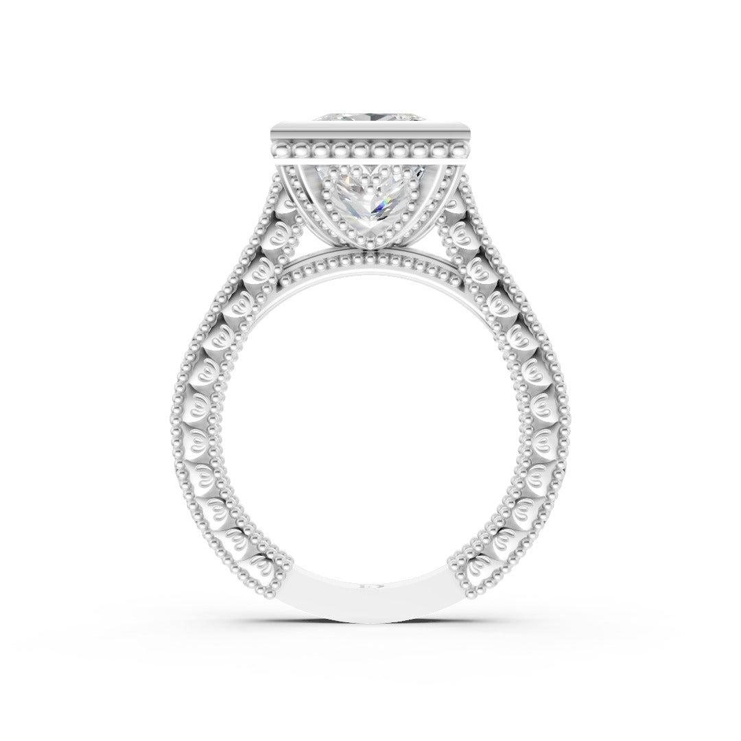 Princess Cut Bezel Set Filigree Engagement Ring