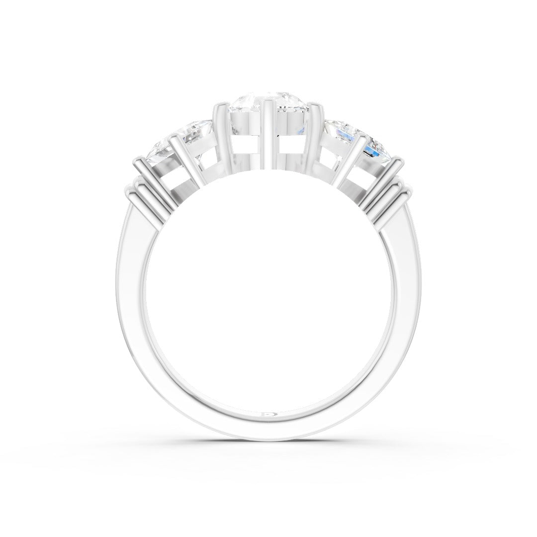 Pear Cut and Princess Cut Diamond Three-Stone Ring