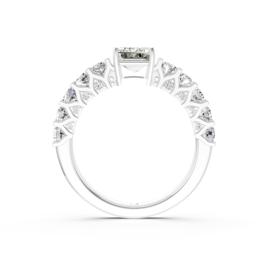 Emerald Cut Diamond With Scalloped Graduated Shank Ring