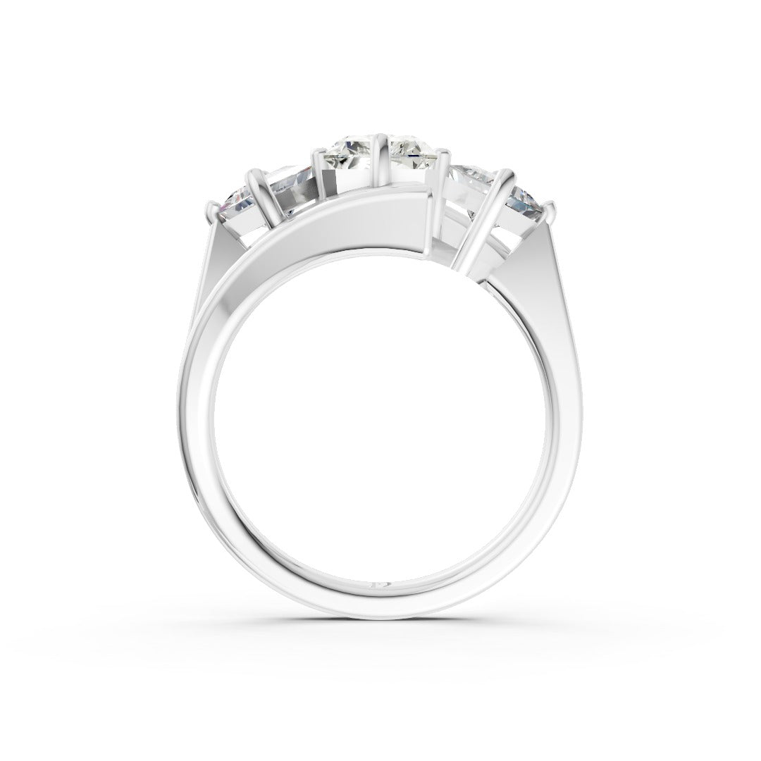 Radiant and Princess Cut Diamond Three-Stone Bypass Ring