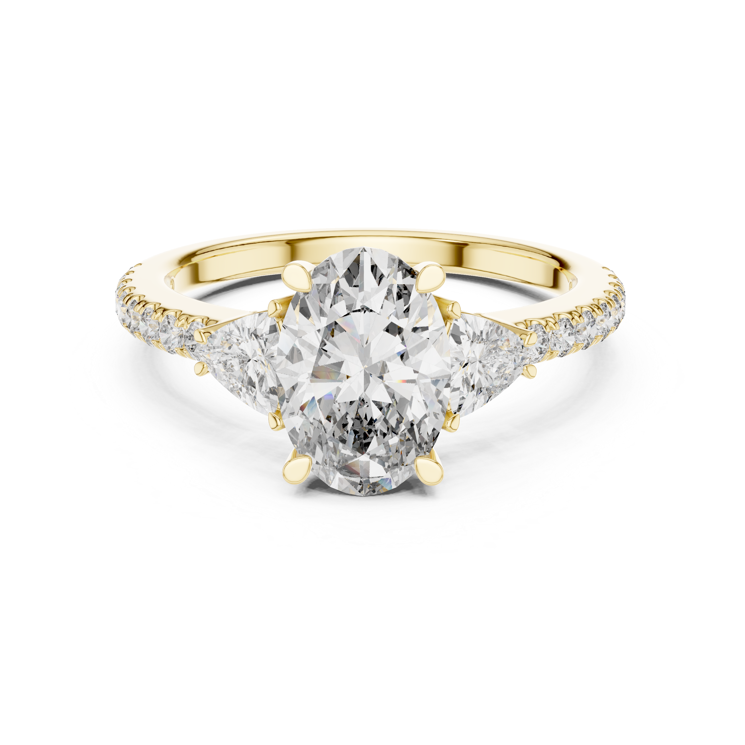 Oval Cut Lab Grown Diamond Three Stone Trillion Ring