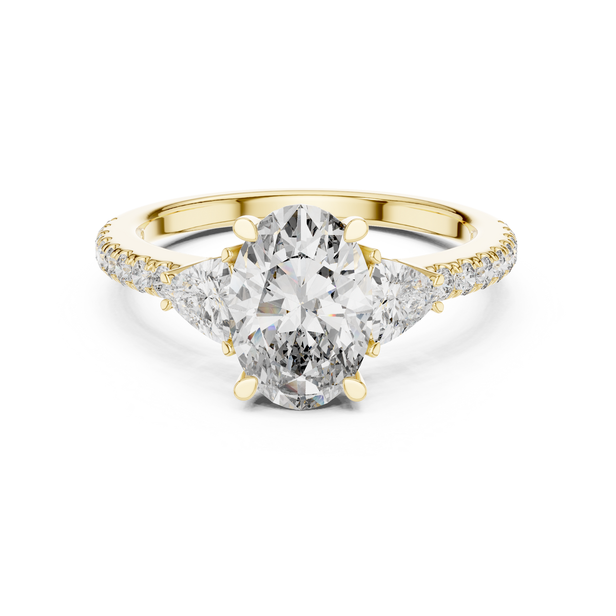 Oval Cut Lab Grown Diamond Three Stone Trillion Ring