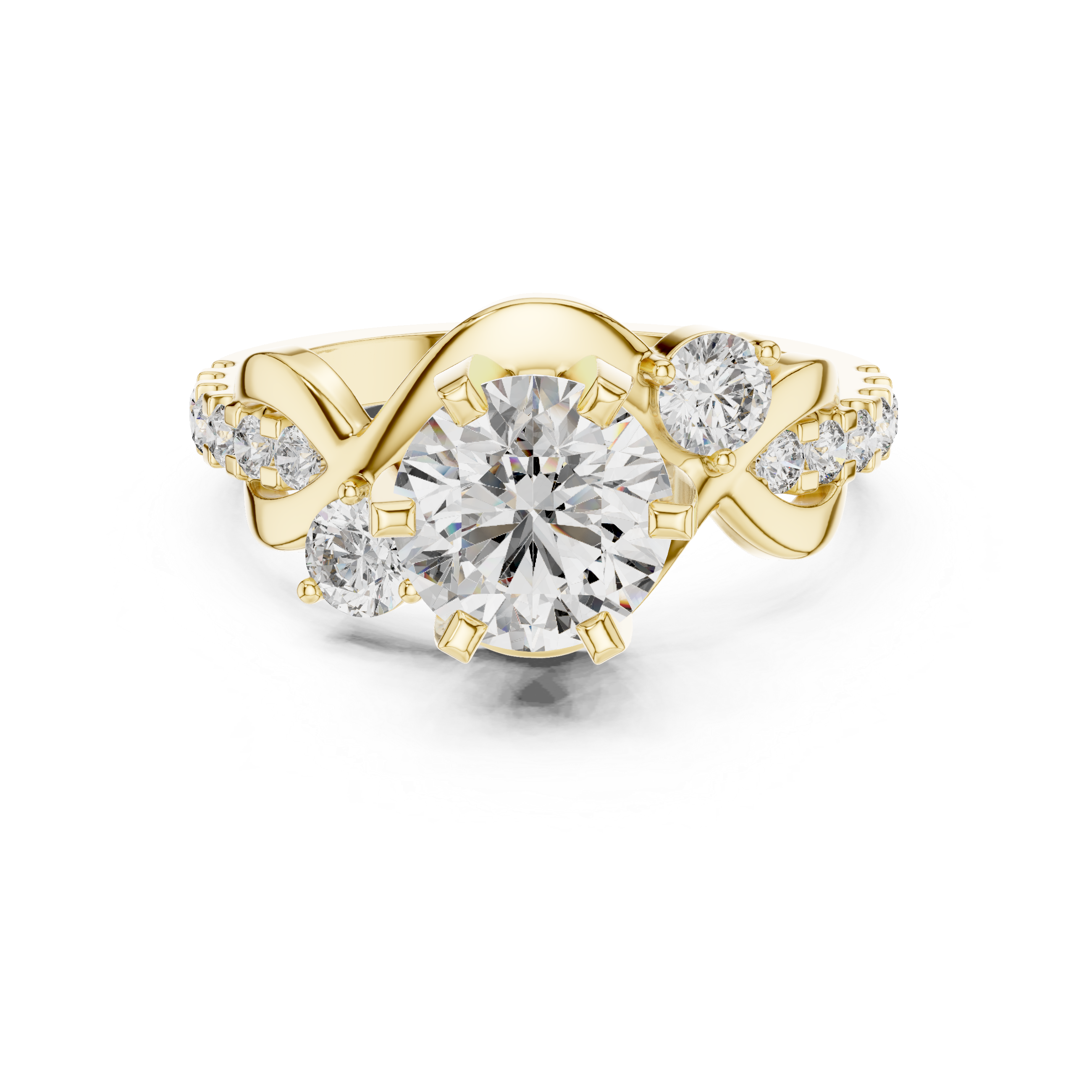 Round Diamond Crossover Twist Engagement Ring
