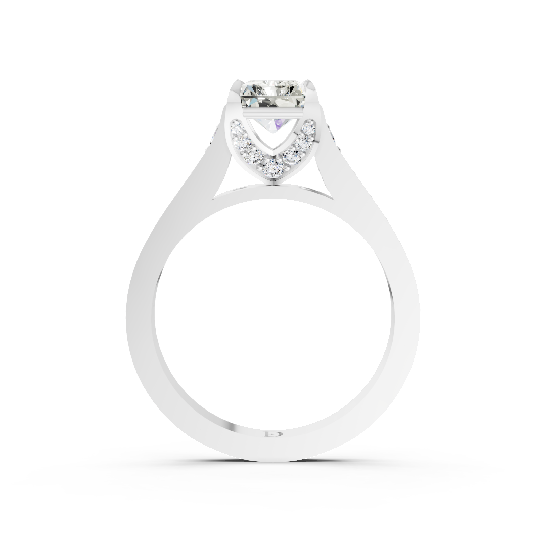 Radiant Cut Diamond with Pavé Bridge Hidden Halo Ring