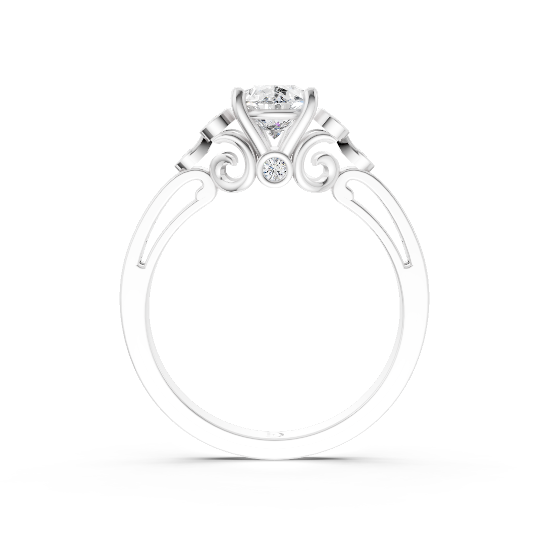 Pear Cut Diamond With Bezel Cluster & Scroll Gallery Ring