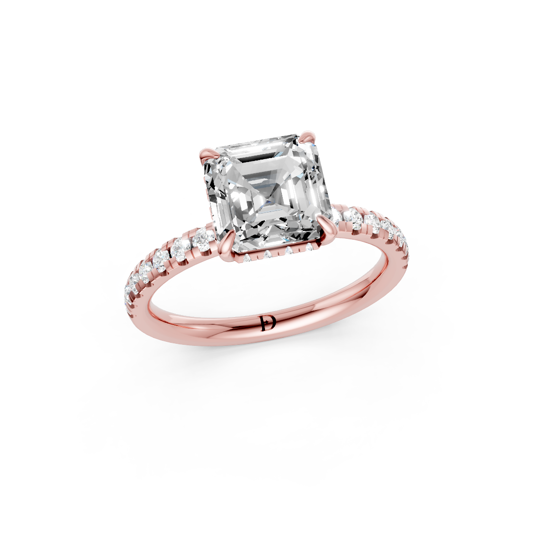 Asscher Cut Hidden Halo Pave Set Ring