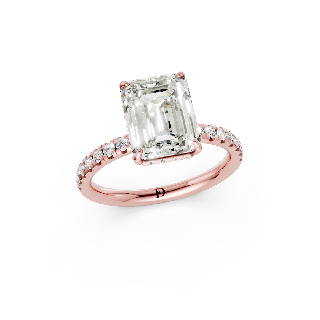 Emerald Cut Hidden Halo Pave Set Ring