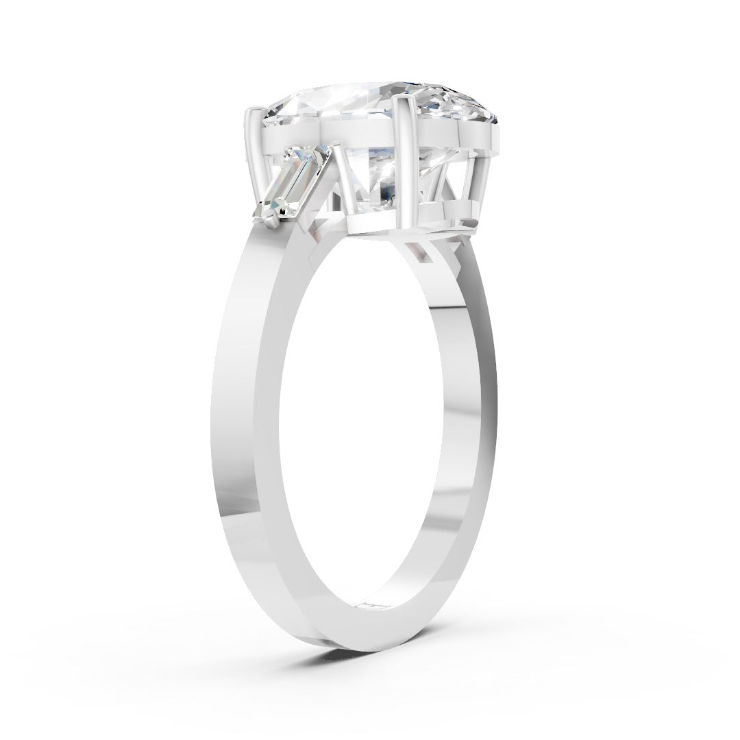 Oval Cut Lab Diamond Four Prong Side Tapered Baguette Accent Wedding Ring