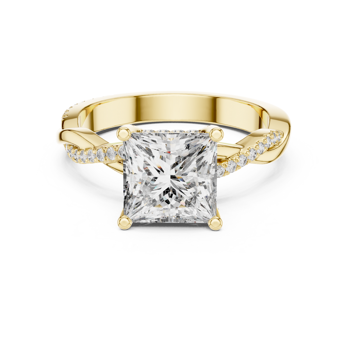 Princess Cut Hidden Halo Twisted Ring