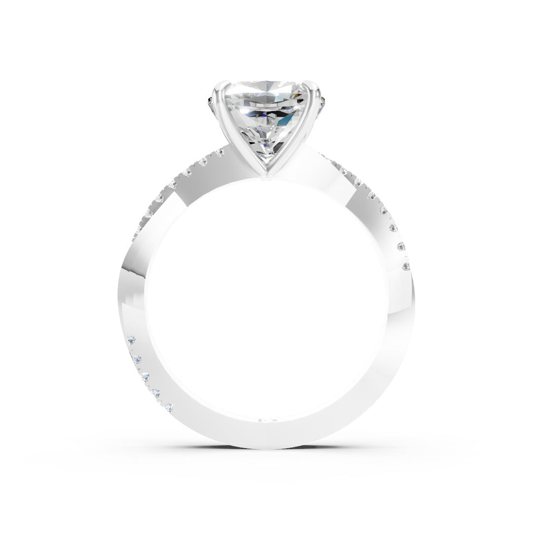 Cushion Cut Diamond Twisted Anniversary Ring With Pave Band