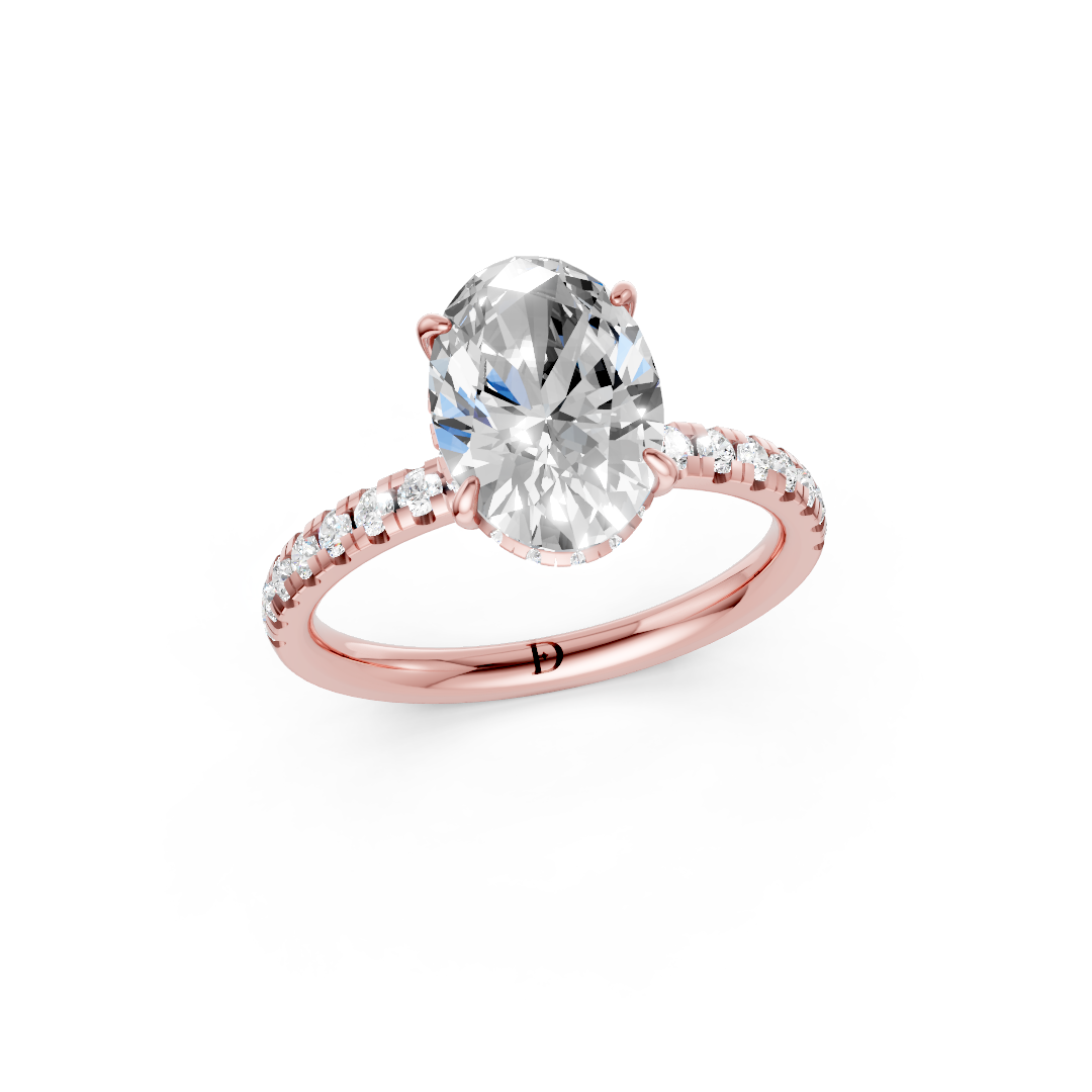 Oval Cut Hidden Halo Pave Set Ring