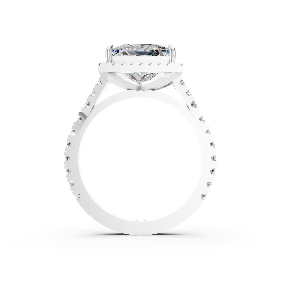 Princess Cut Halo & V-Split Shank Pavé Diamond Ring