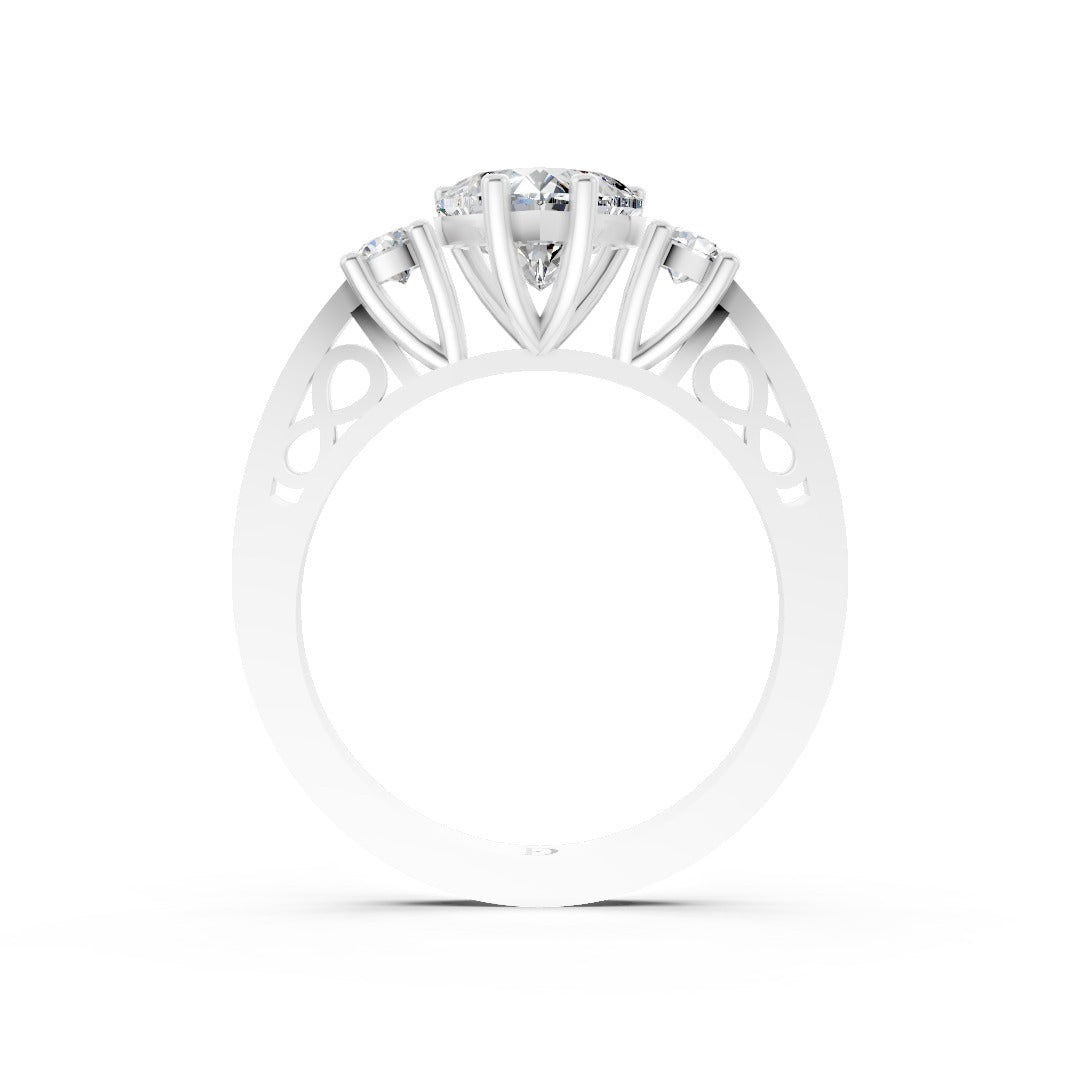 Three-Stone Heart Cut Diamond With Filigree Infinity Band Ring