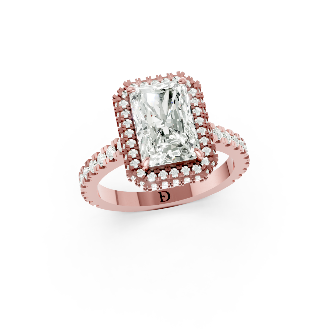 Radiant Diamond Halo Pave Set Ring