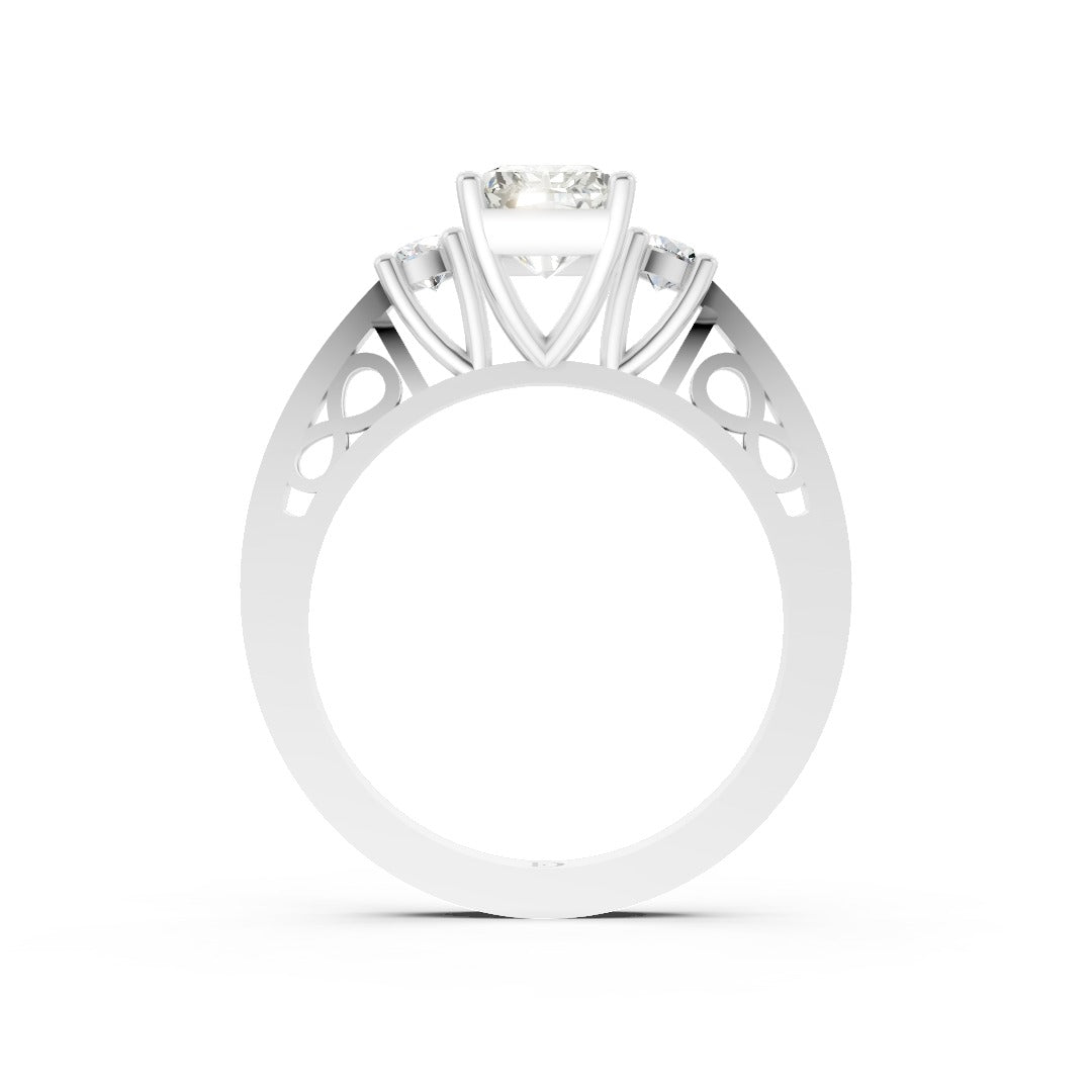 Three-Stone Radiant Cut Diamond With Filigree Infinity Band Ring