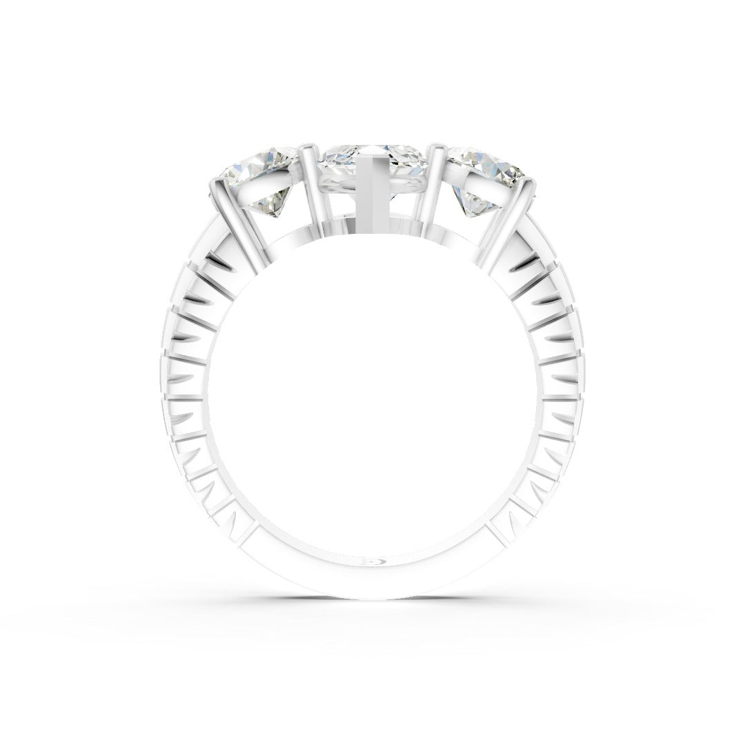 Marquise Cut Three-Stone With Ribbed Textured Band Ring