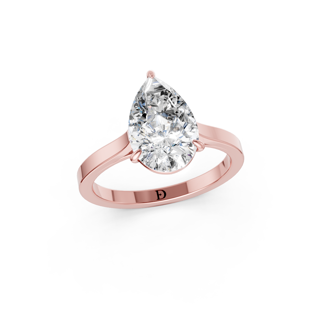Pear Solitaire Cathedral Shank Ring