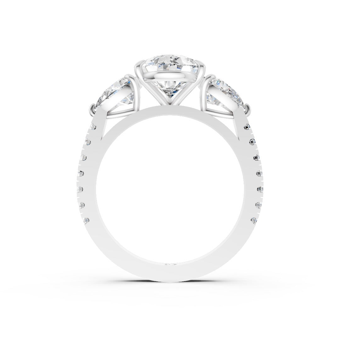 Pear Cut Lab Grown Diamond Three Stone Engagement Ring