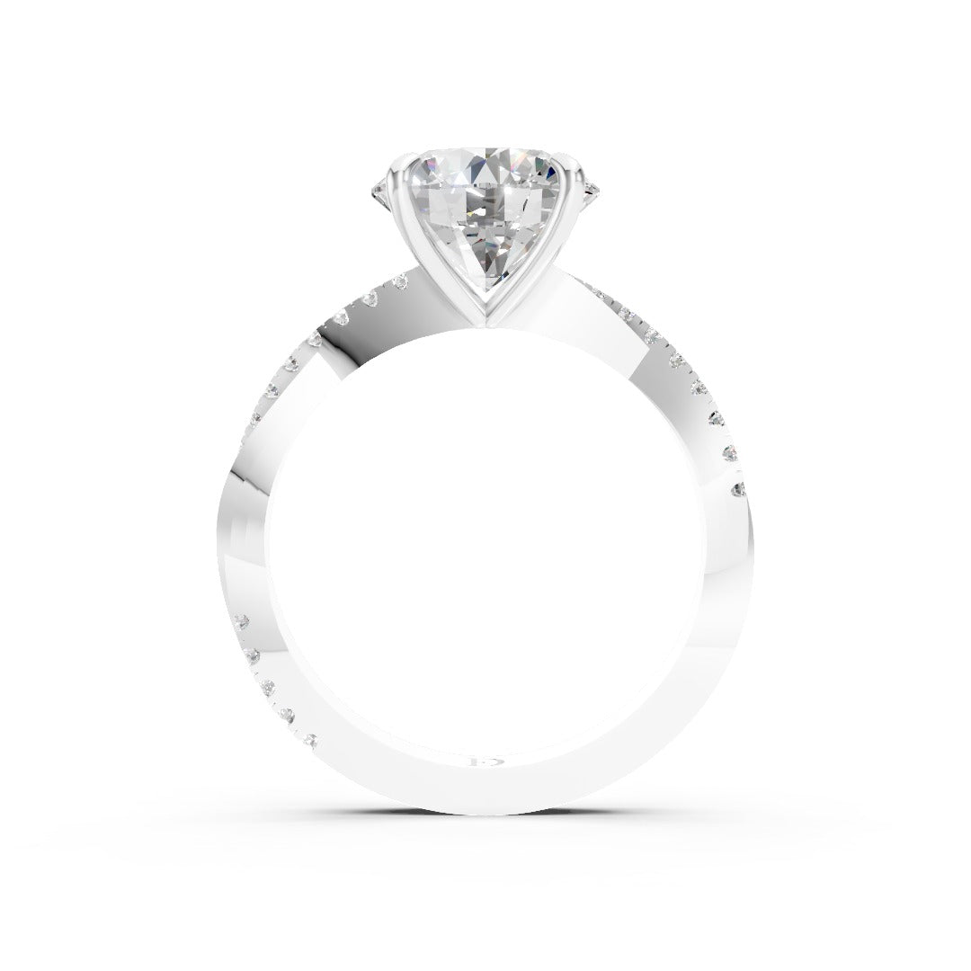 Round Cut Diamond Twisted Anniversary Ring With Pave Band