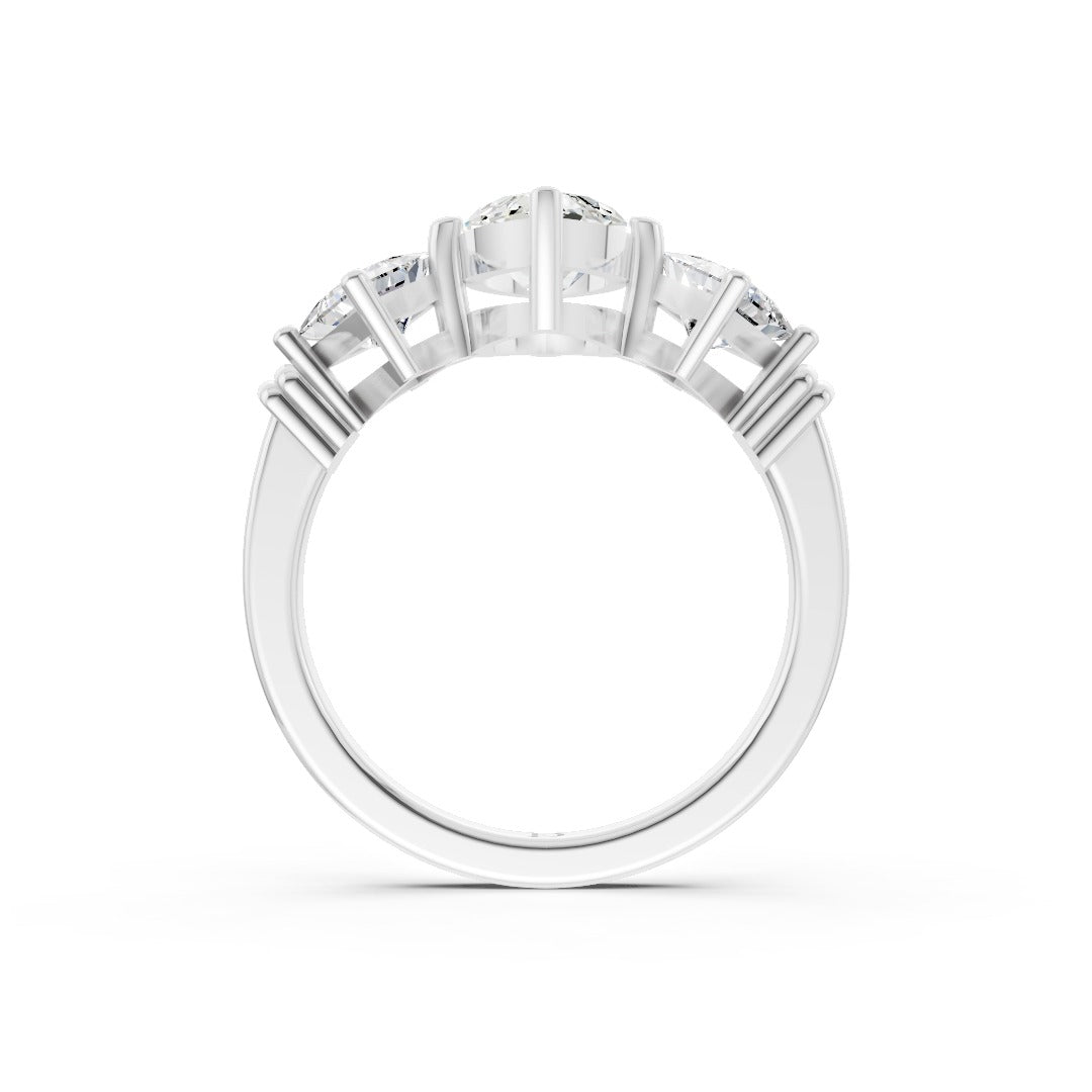 Marquise Cut and Princess Cut Diamond Three-Stone Ring