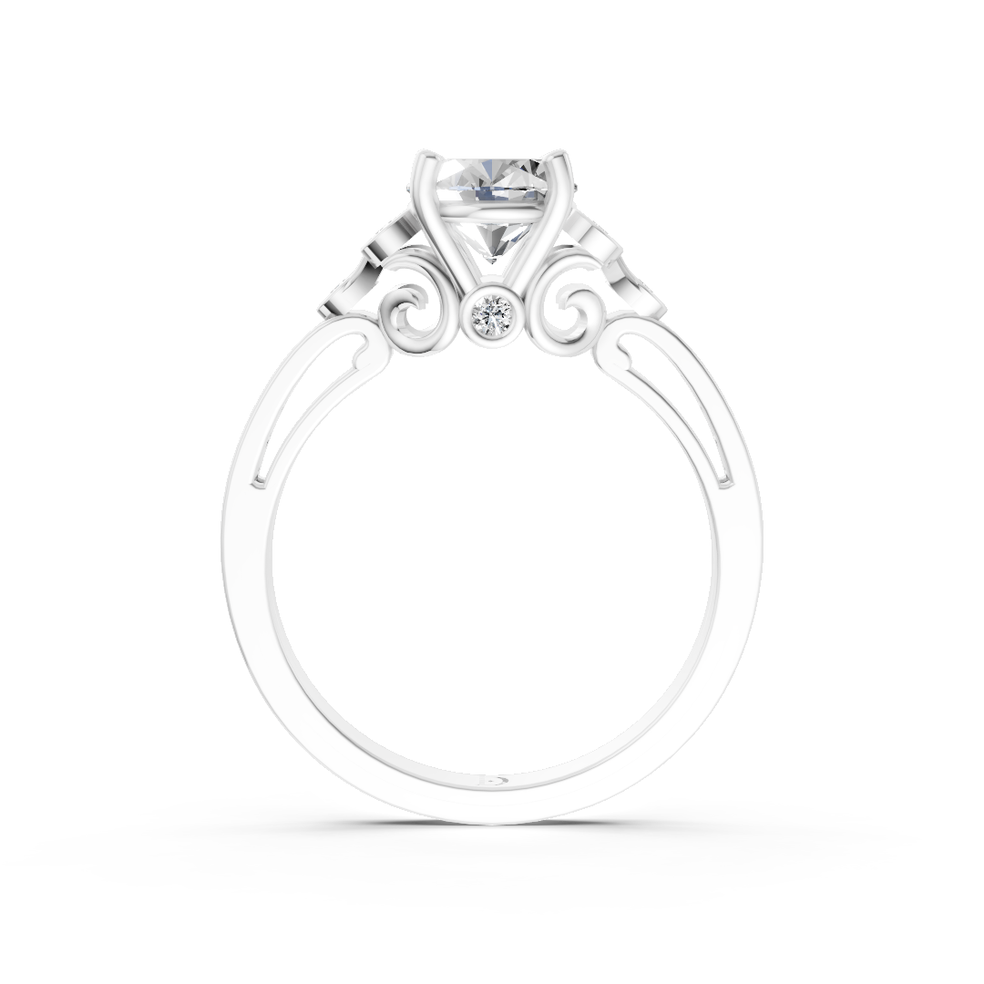 Oval Cut Diamond With Bezel Cluster & Scroll Gallery Ring
