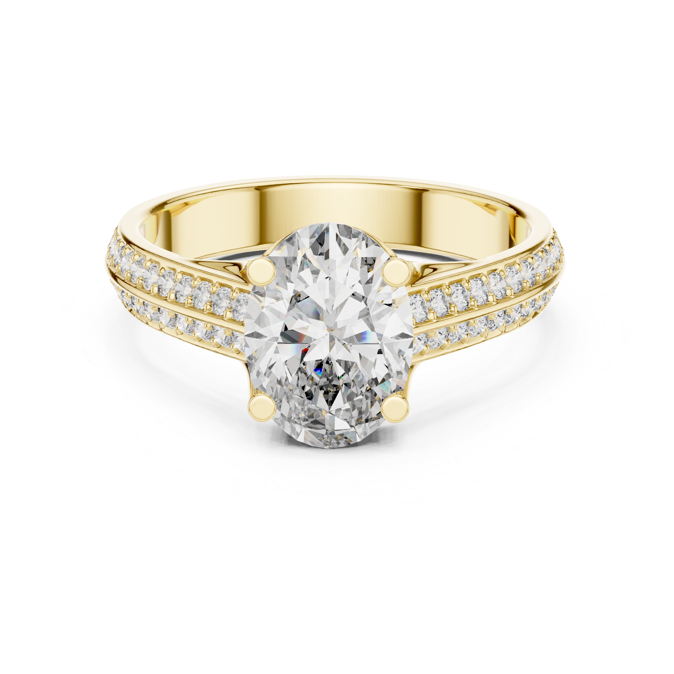 Oval Diamond Two-Row Pave Tapered Wedding Ring
