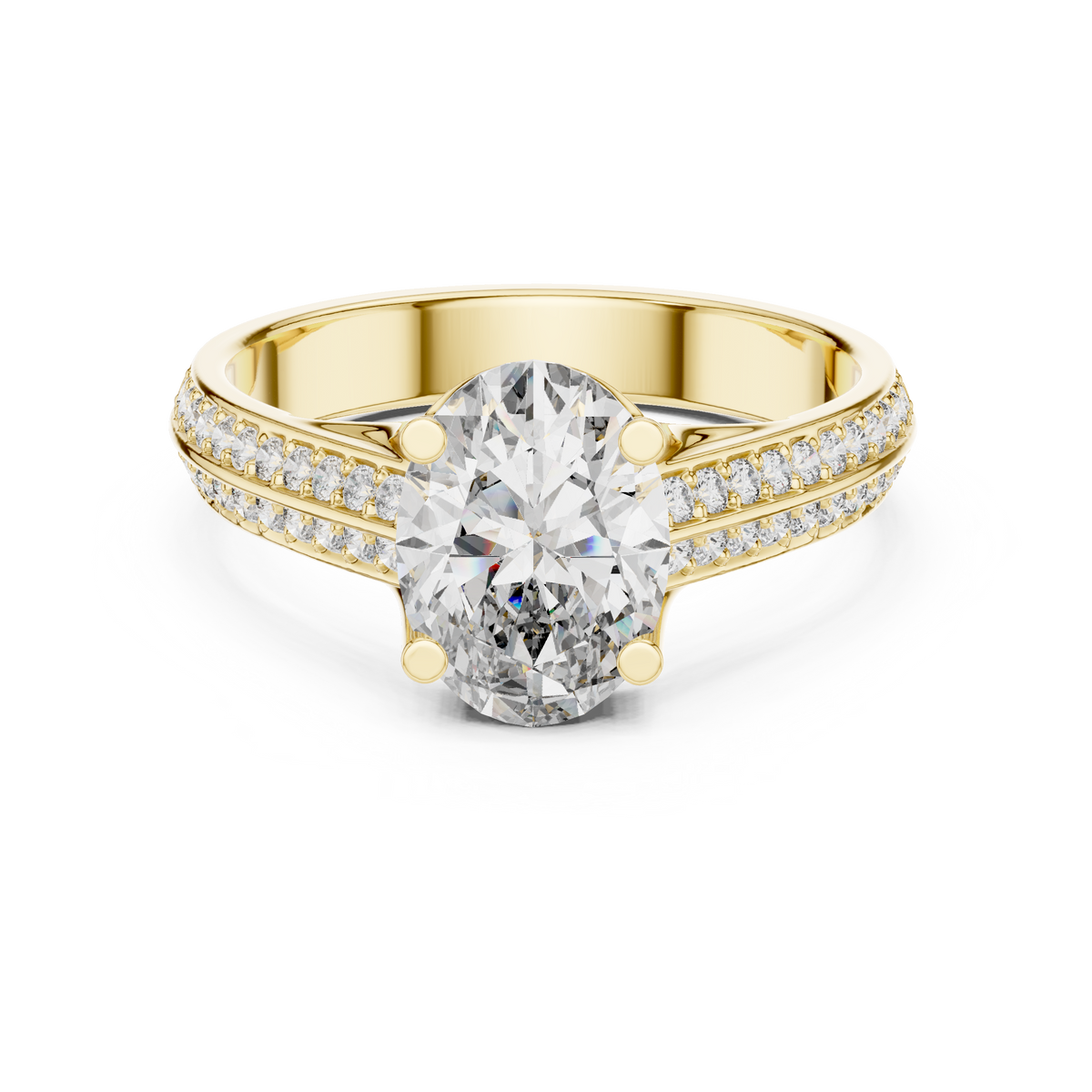 Oval Diamond Two-Row Pave Tapered Wedding Ring