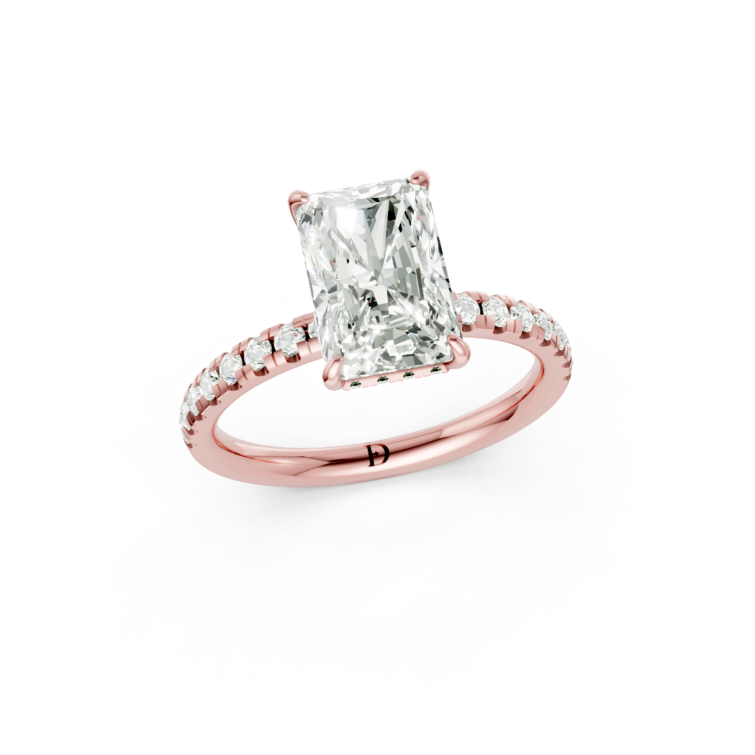 Radiant Cut Hidden Halo Pave Set Ring