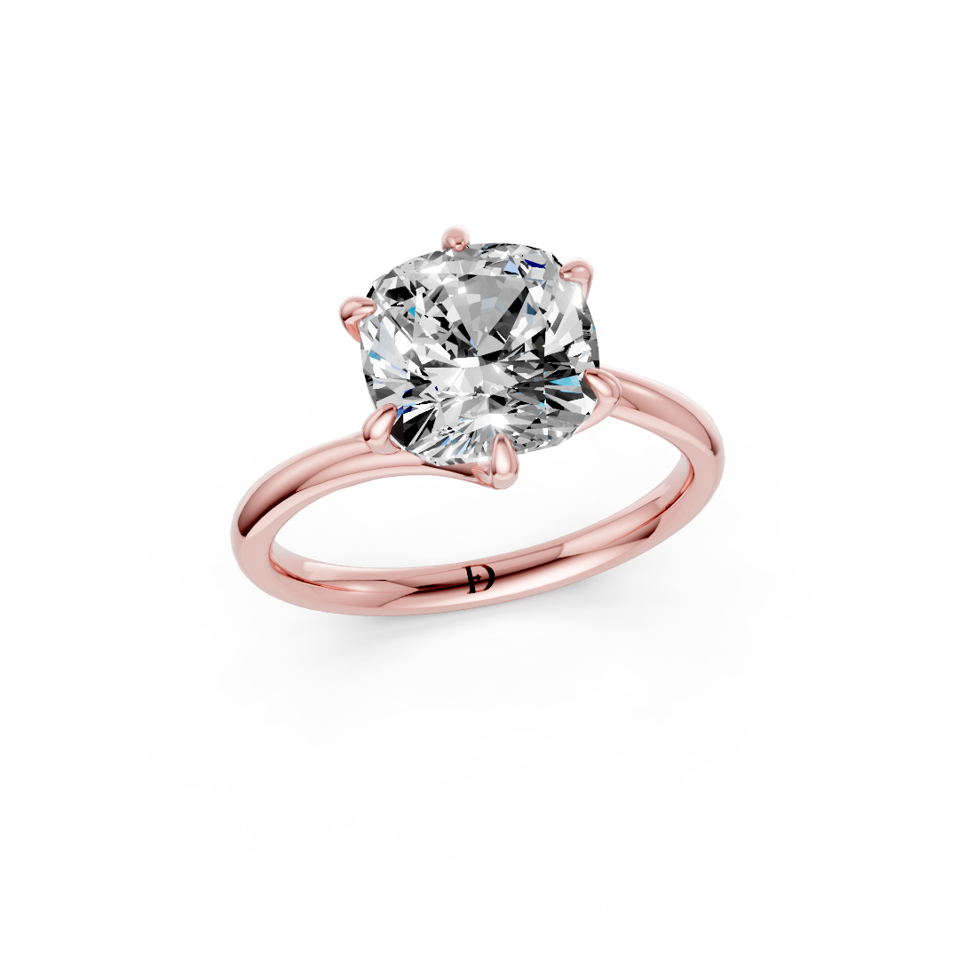 Cushion Diamond Bypass Shank Solitaire Ring