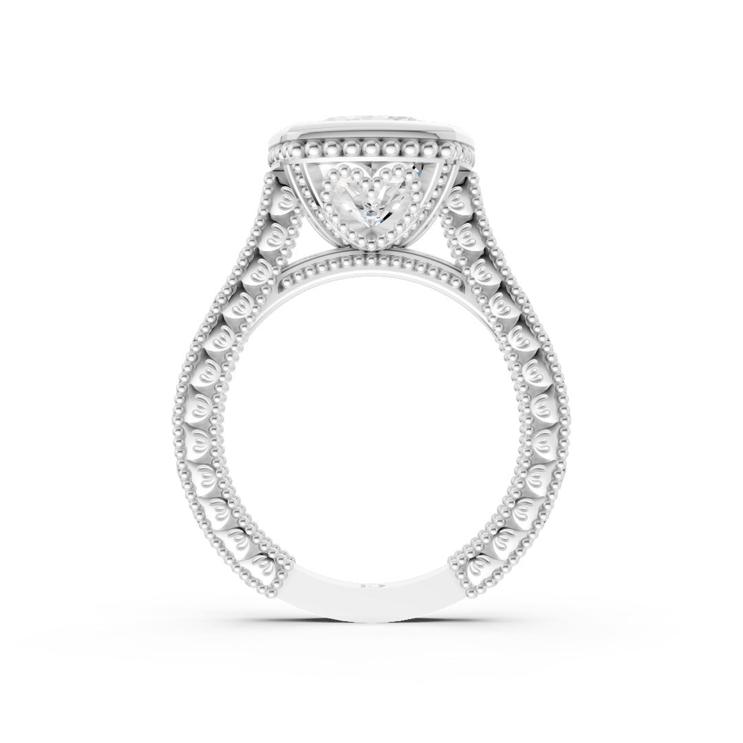 Cushion Cut Bezel Set Filigree Engagement Ring