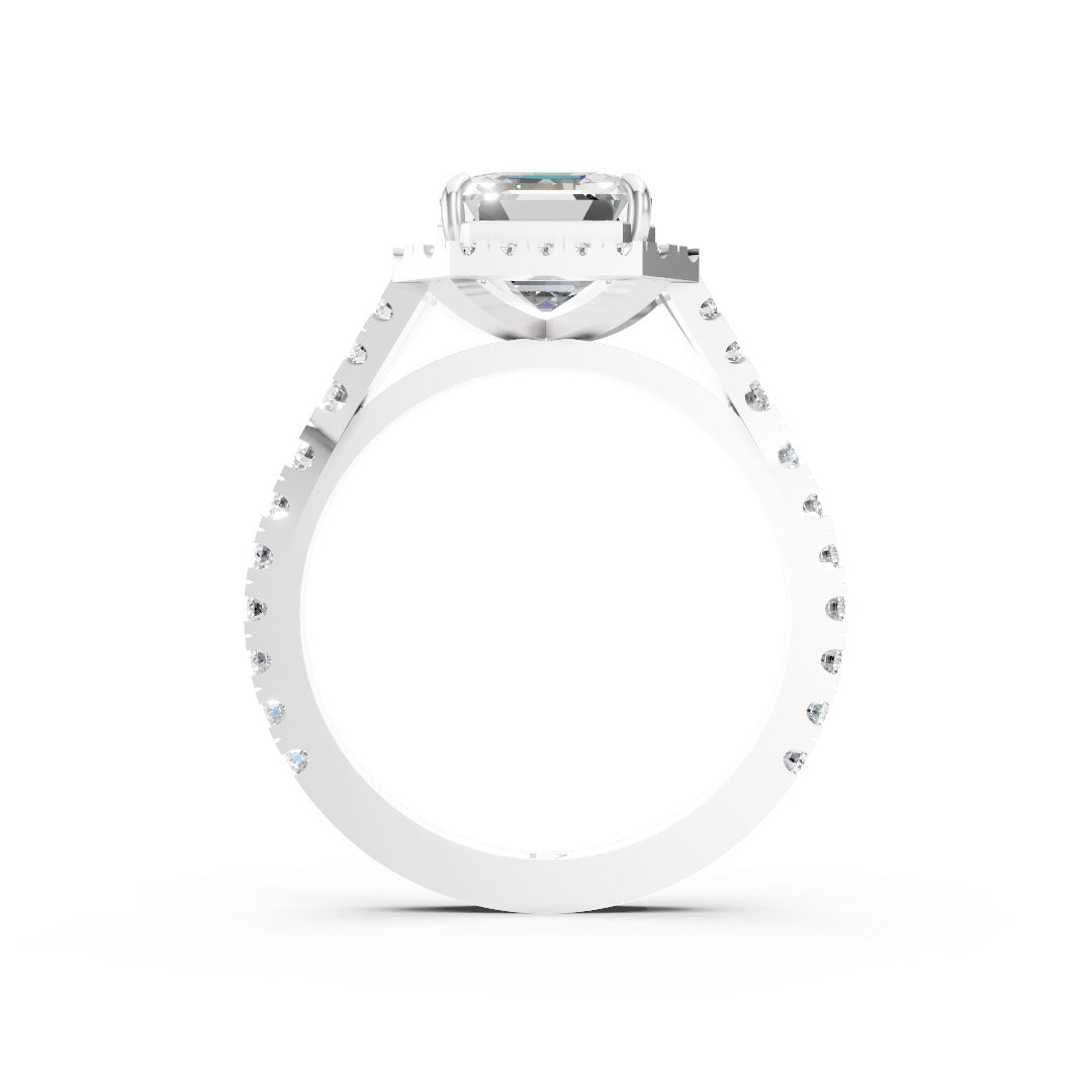 Asscher Cut Halo & V-Split Shank Pavé Diamond Ring