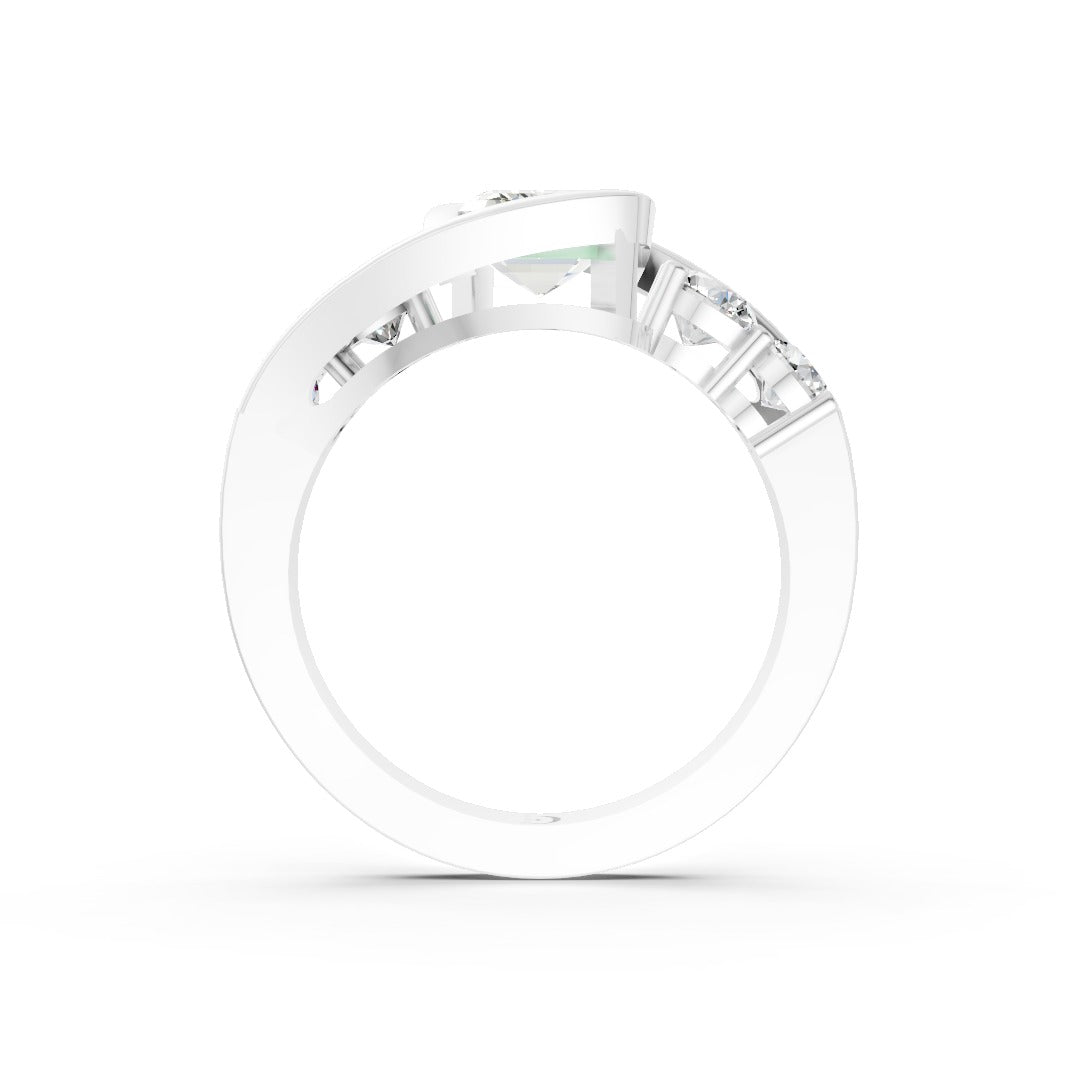Unique Five-Stone Emerald And Round Diamond Ring
