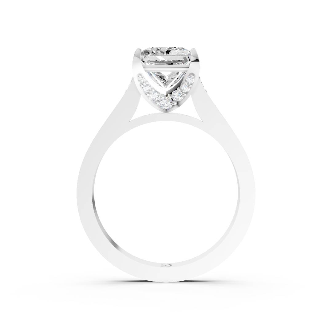 Princess Cut Diamond with Pavé Bridge Hidden Halo Ring