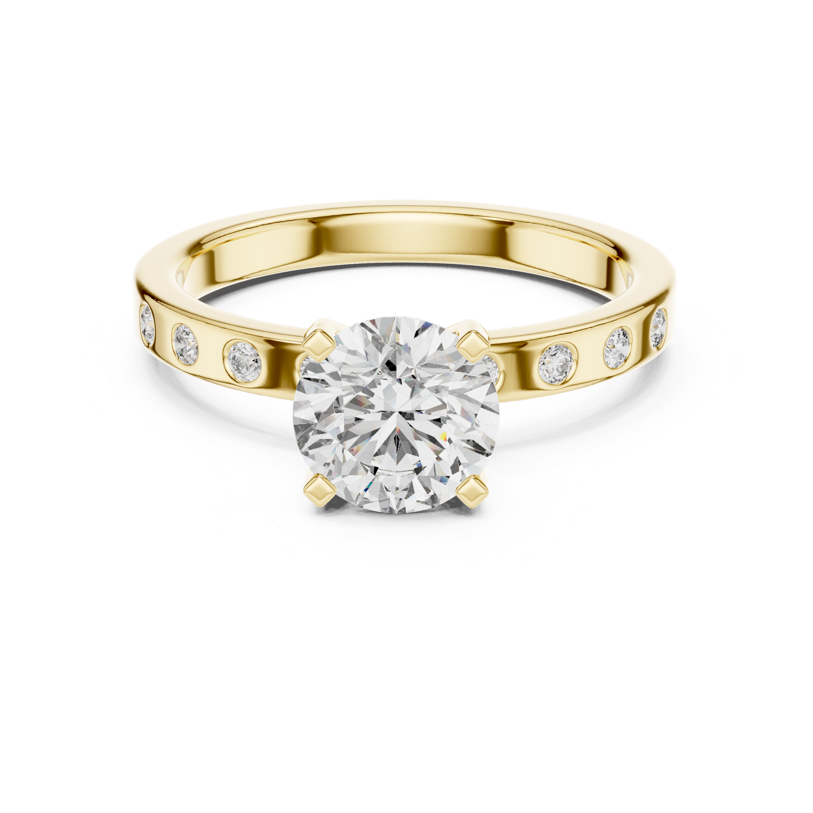 Round Diamond Flush Set Accent Engagement Ring