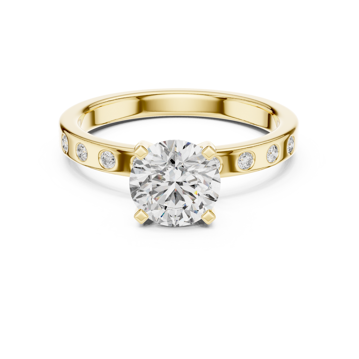 Round Diamond Flush Set Accent Engagement Ring