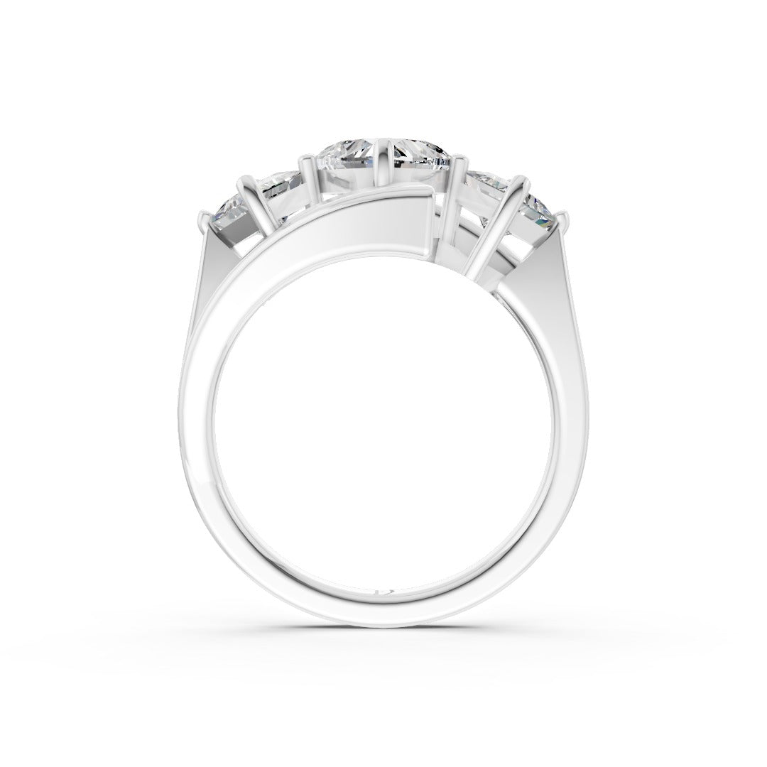 Heart and Princess Cut Diamond Three-Stone Bypass Ring