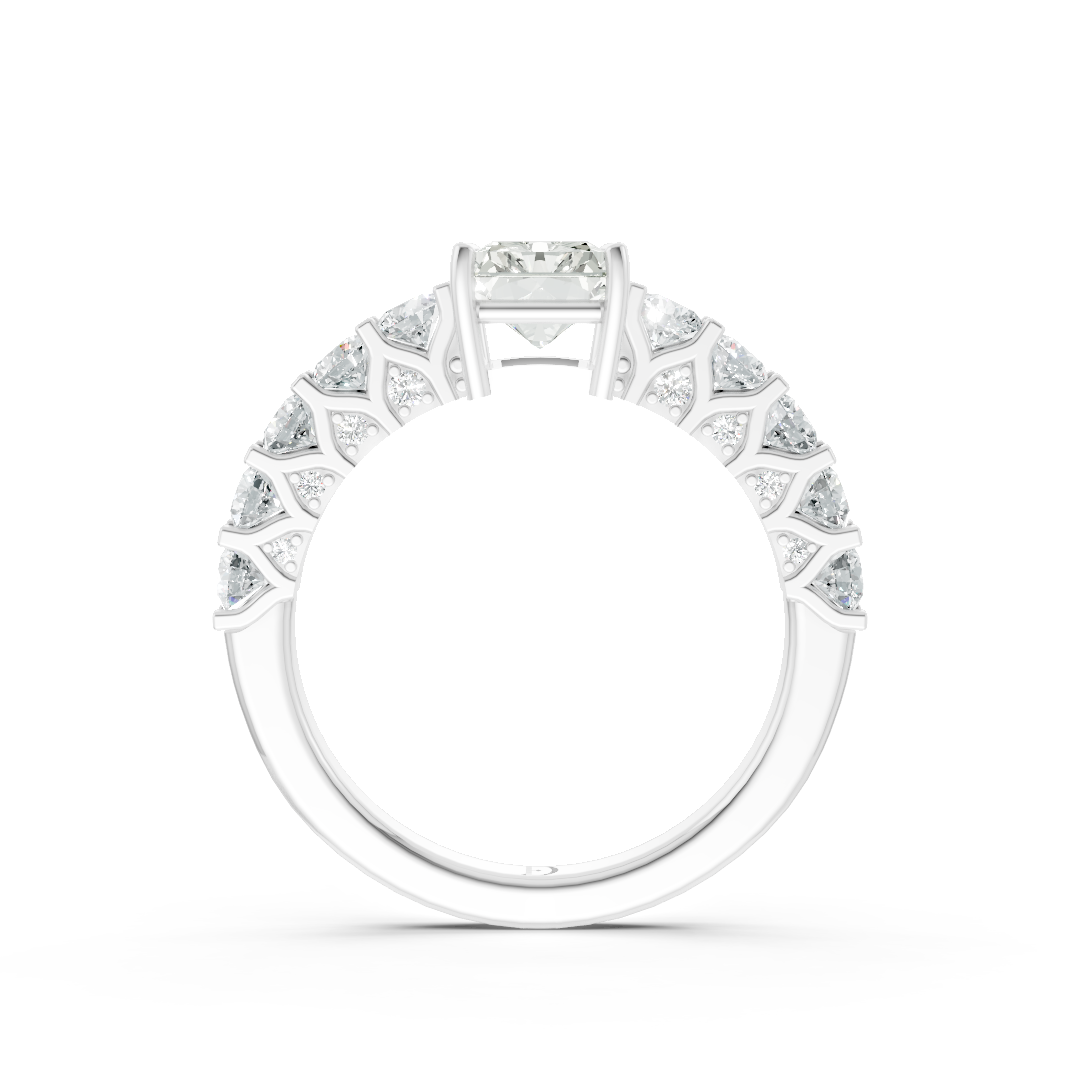 Radiant Cut Diamond With Scalloped Graduated Shank Ring
