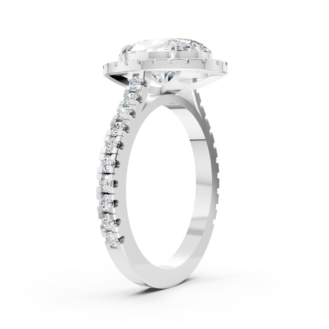 Oval Cut Diamond Floating Halo with Pavé Ring