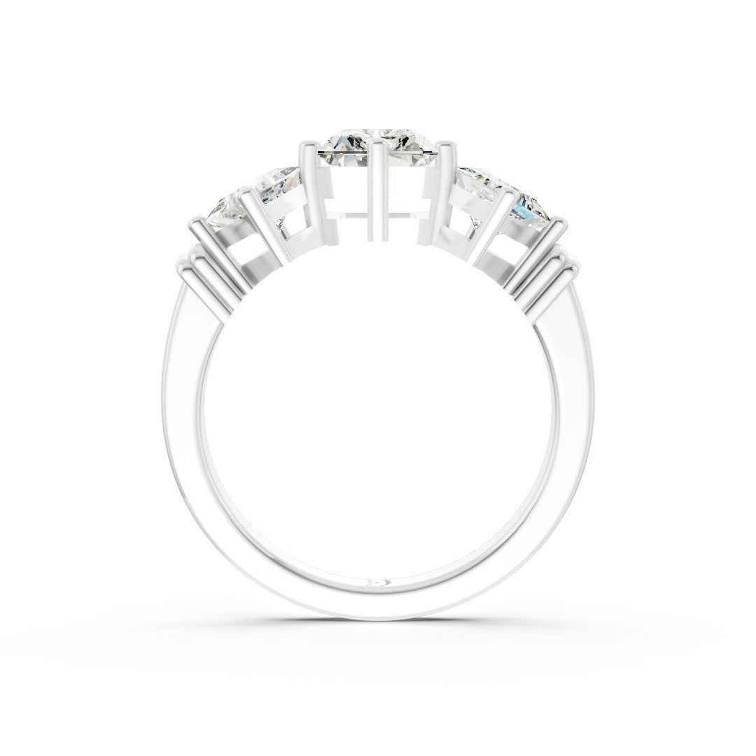 Radiant Cut and Princess Cut Diamond Three-Stone Ring