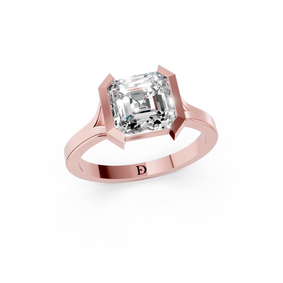 Asscher Cathedral Half Bezel Solitaire Ring