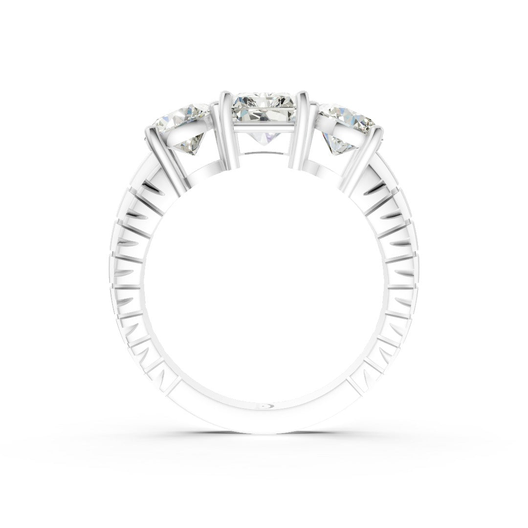 Radiant Cut Three-Stone With Ribbed Textured Band Ring