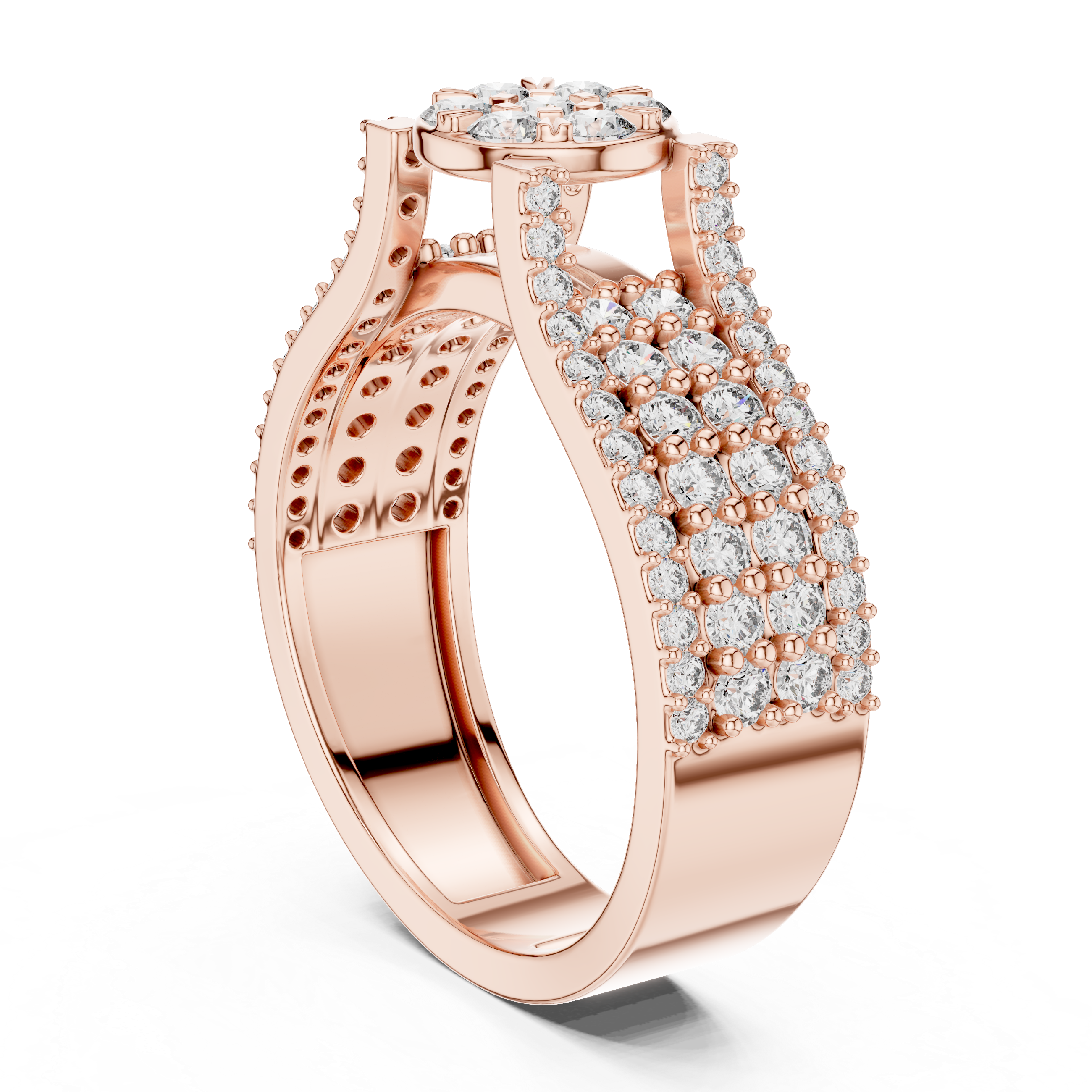 Multi Row Round Brilliant Cluster Engagement Ring